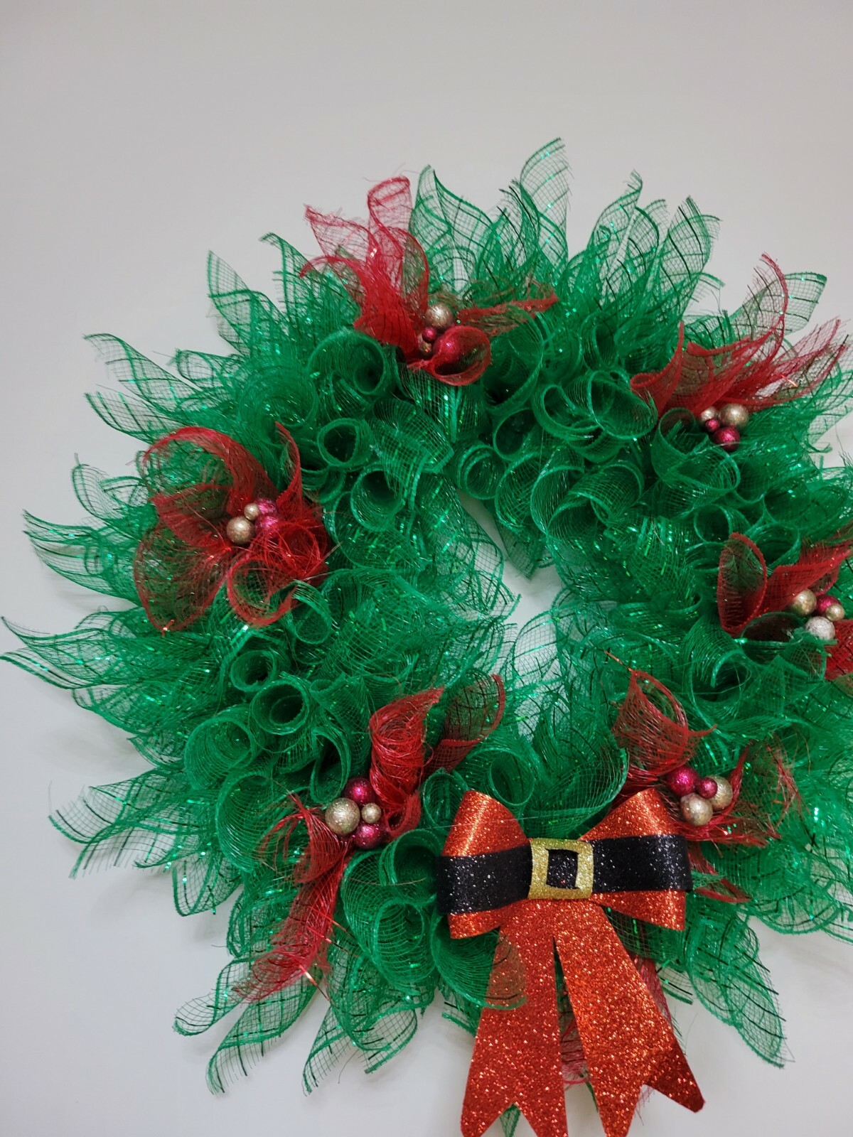 Merry Christmas Mesh Front Door Wreath Wall Decoration red green Santa’s belt