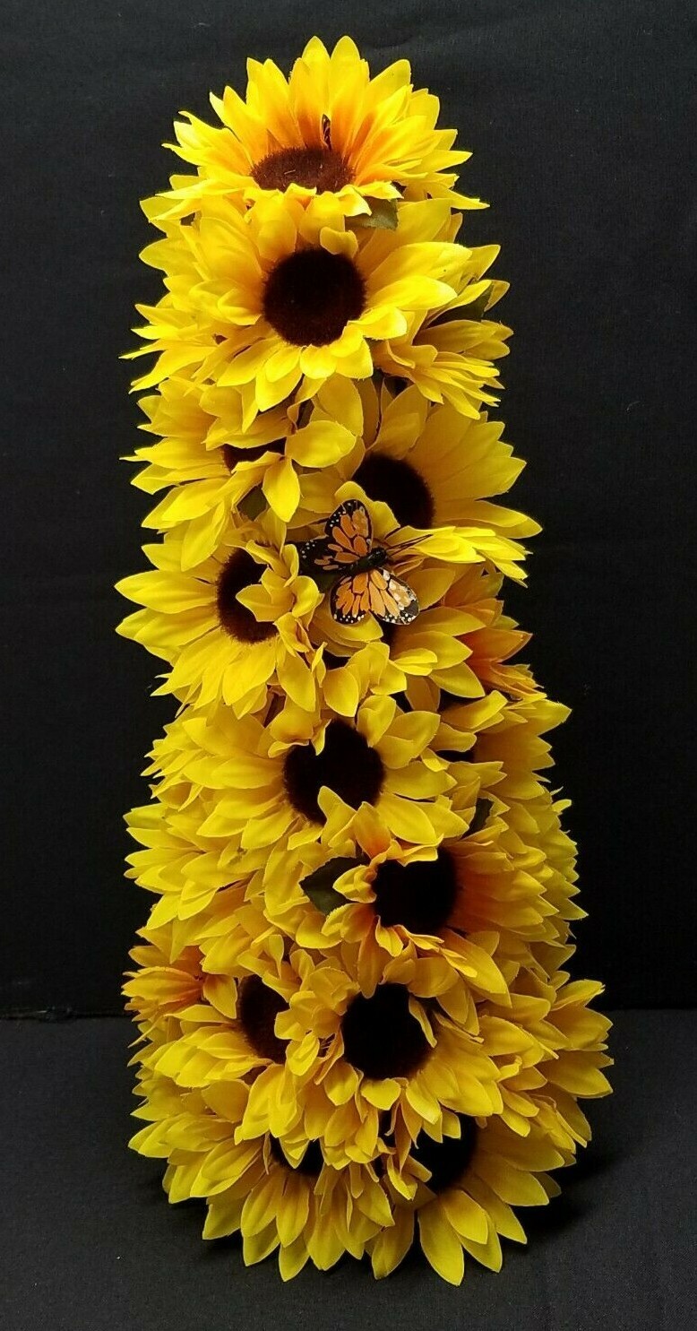 Sunflower Tower Home Décor Butterfly Handmade by Andrea 17″ Tall C-390
