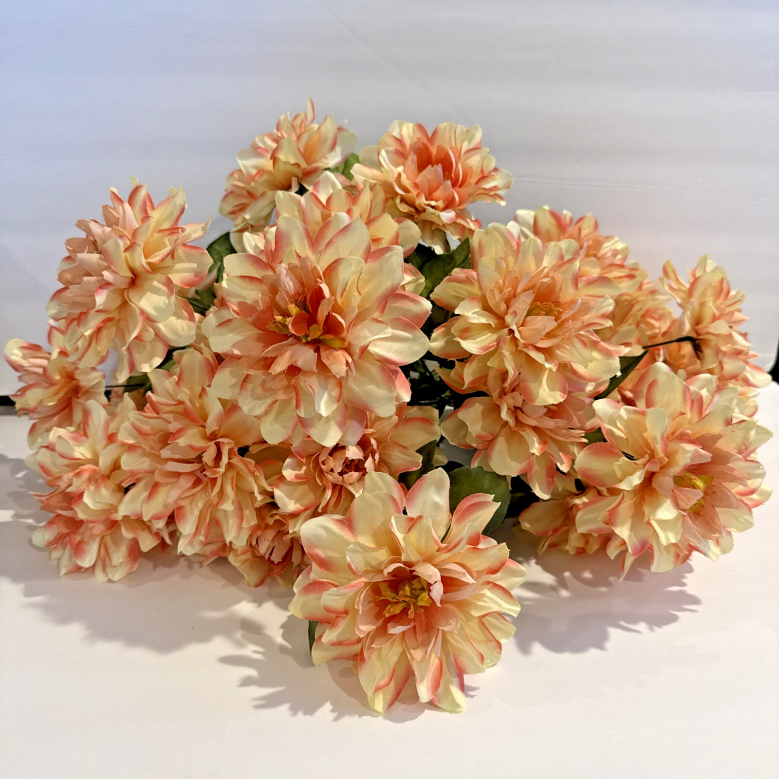 4 Ashland Spring Bushes Dahlia Bunches Cream Pink/Peach Artificial Flowers 18”