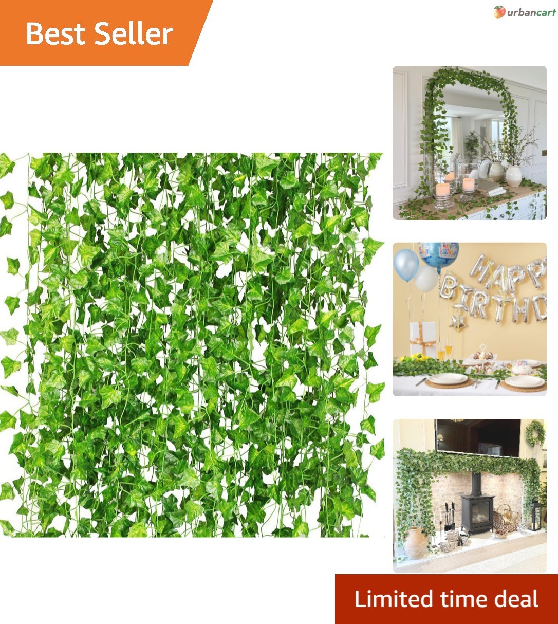 12-Pack 84ft UV-Resistant Artificial Ivy Garland for Elegant Indoor & Outdoor…