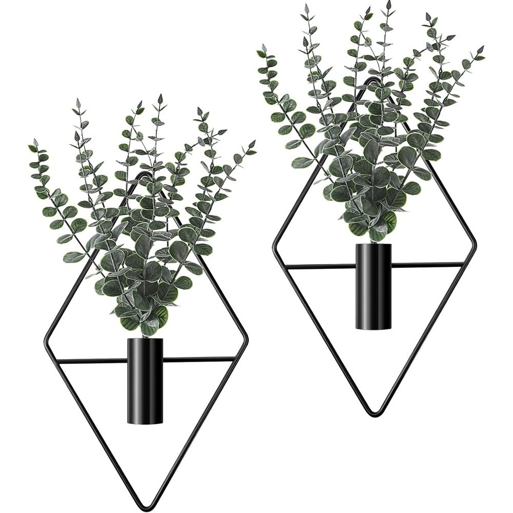 Modern Geometric Metal Hanging Planters Set of 4 Artificial Eucalyptus Vase