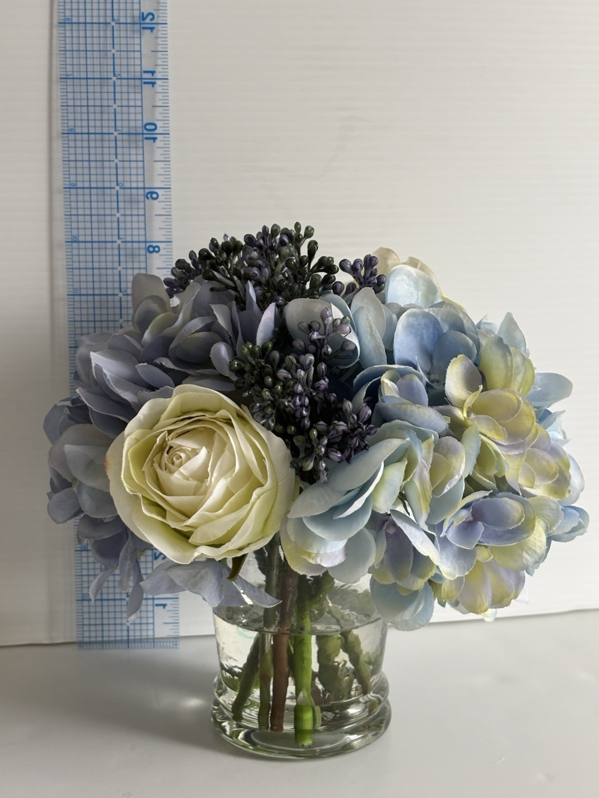 Diane James Designs Faux Roses, Hydrangea And Lilac in Glass Vase, 8 inches