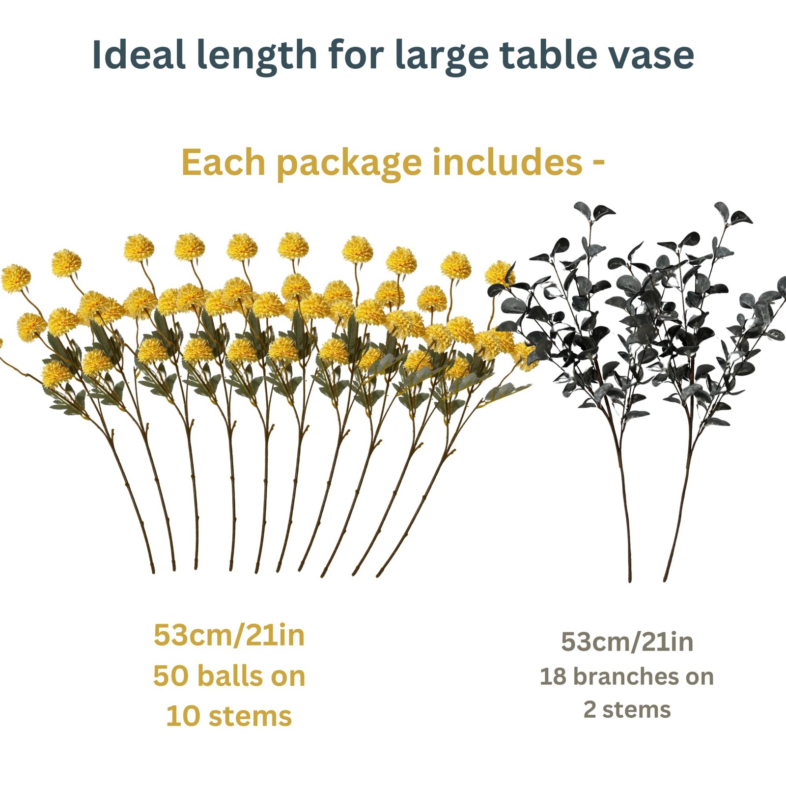 Yellow Flowers Artificial Long Stems Kiku Flower With Eucalyptus, Spring Flo…
