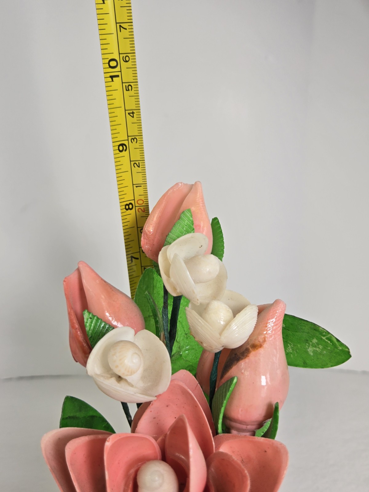 Vintage Seashell Flower Arrangement Pink Green Bouquet Decor Tropical Cottage