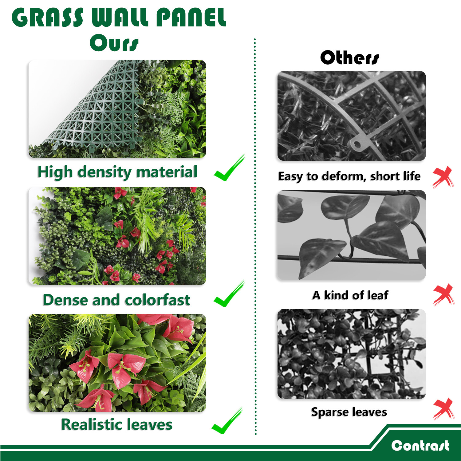 40″ Artificial Grass Mats 3D Mixed Plant Wall Ledge Decor For Home Festival #12