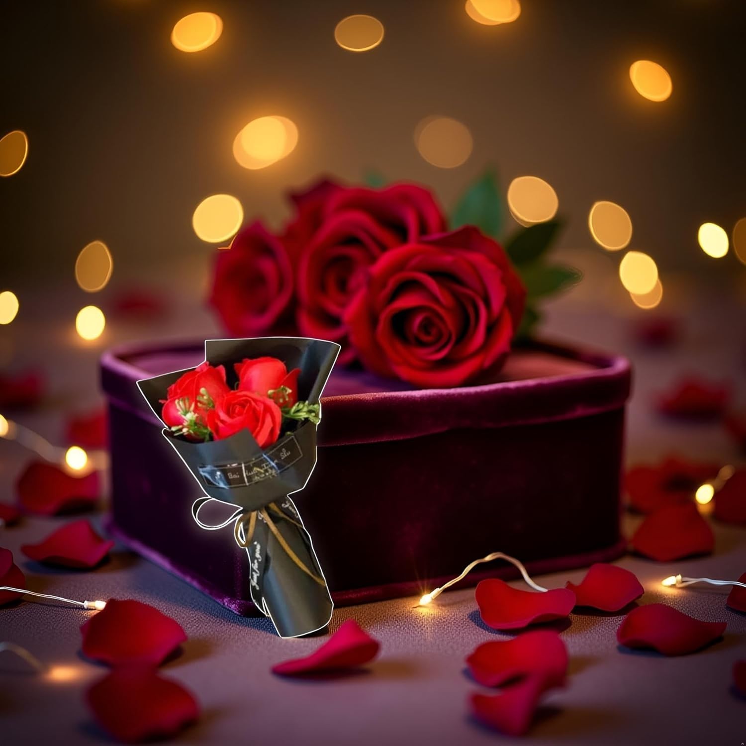 Lifelike 3-Head Red Rose Bouquet – Long-Lasting Gift for Valentine’s Day & More