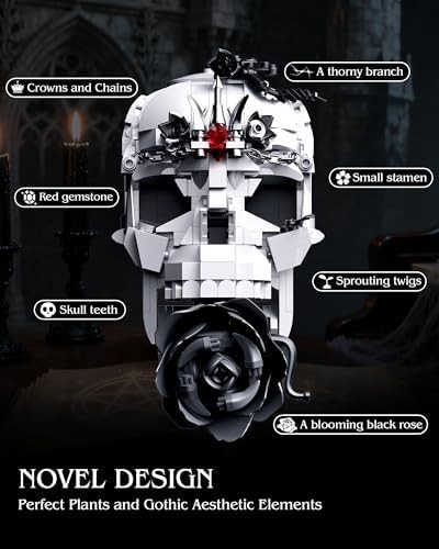 Skull Rose Bouquet Building Set Compatible with Lego Flowers for Adult