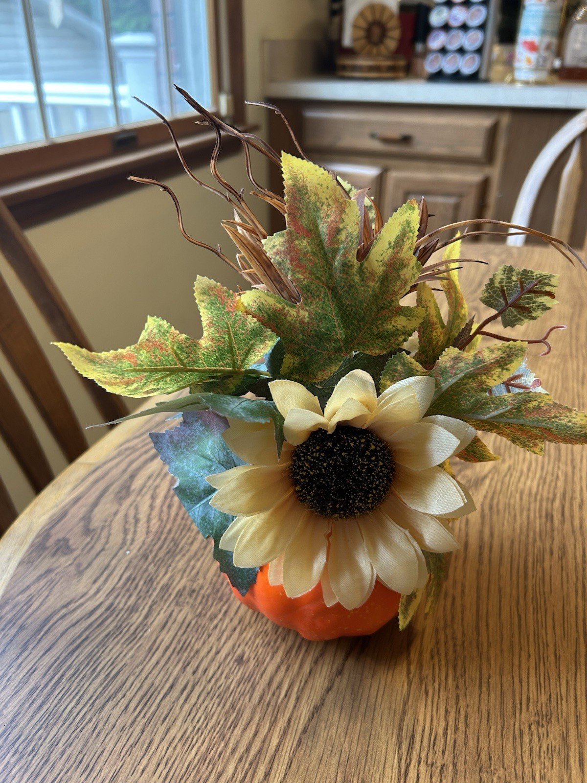 Artificial Harvest Pumpkin With Sunflower & Autumn Leaves Decorations