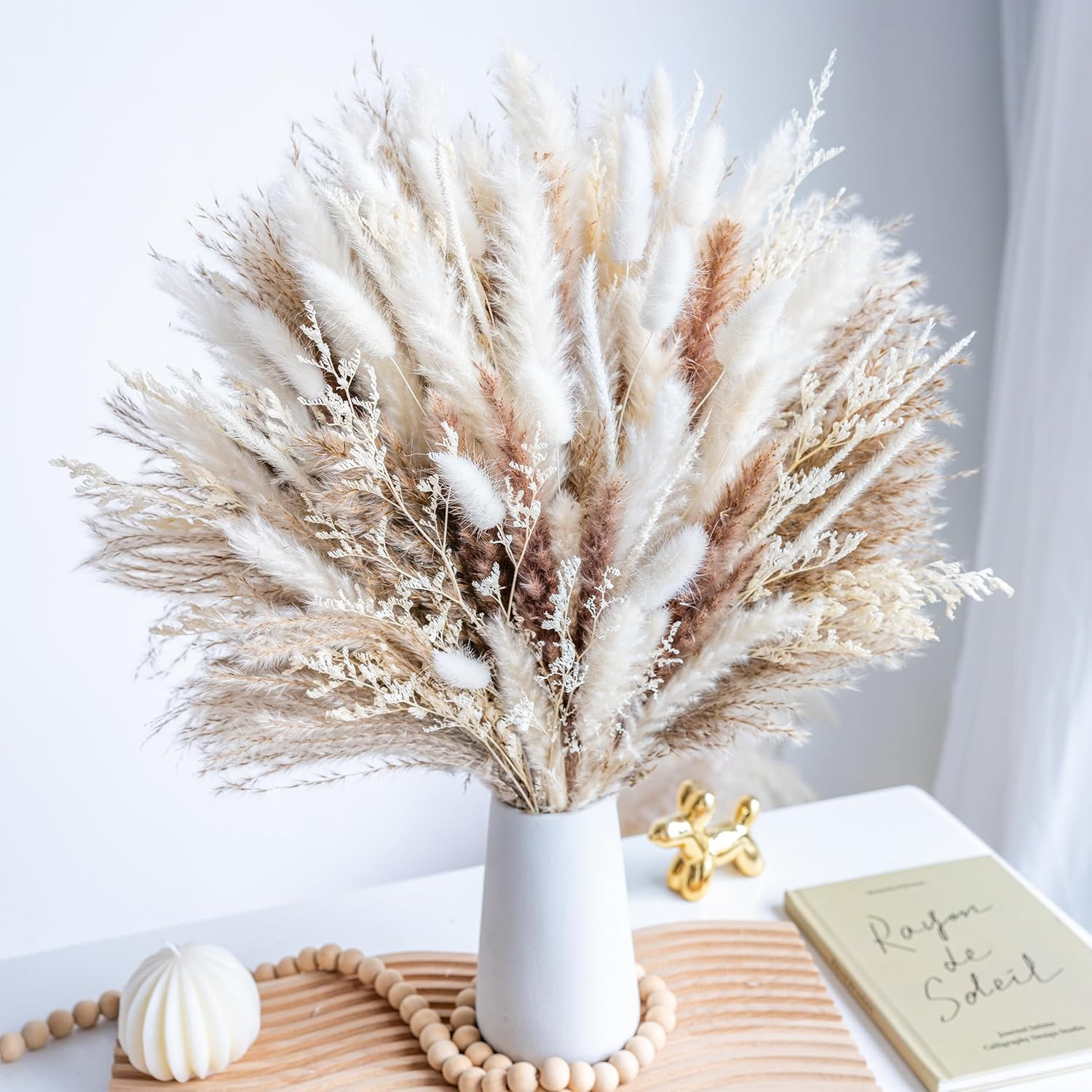 96PCS Natural Dried Pampas Grass Boho Home Decor Bouquet Phragmites Dried Flo…