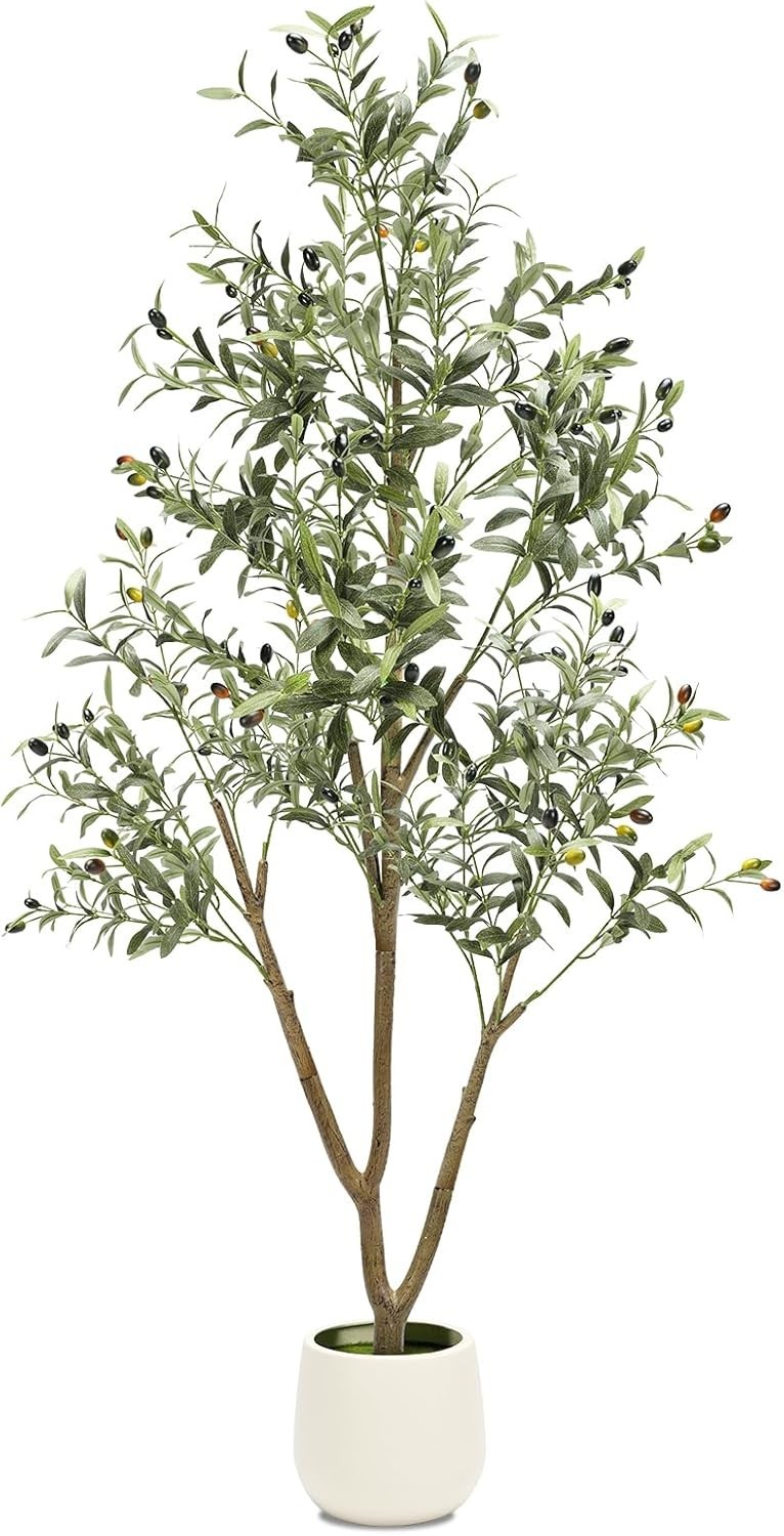 6FT Artificial Olive Tree Indoor with Lights & Planter, Realistic Faux Olive …
