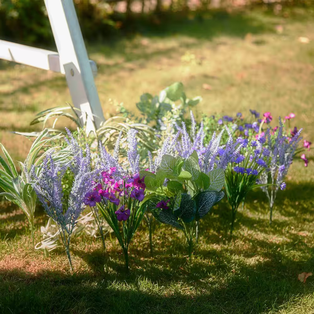 5 In. 19-Pack Outdoor Artificial Lavender Flowers Greenery Shrub UV Resistant Fa