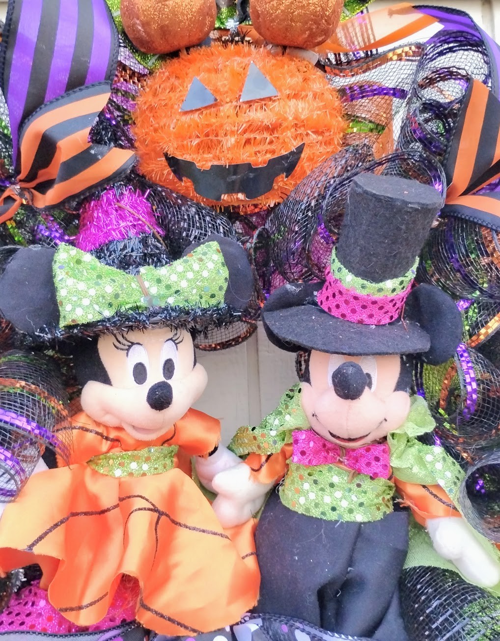 Mickey and Minnie Halloween Wreath Large 24″ Handmade Deco Mesh Front Door Decor