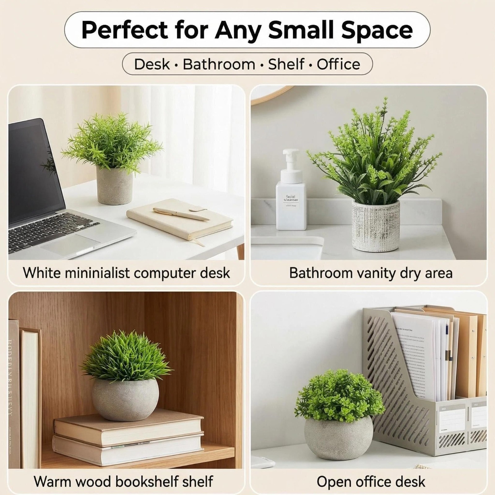 Mini Fake Potted Plants for Desk & Bathroom Decor, Realistic Indoor Greenery