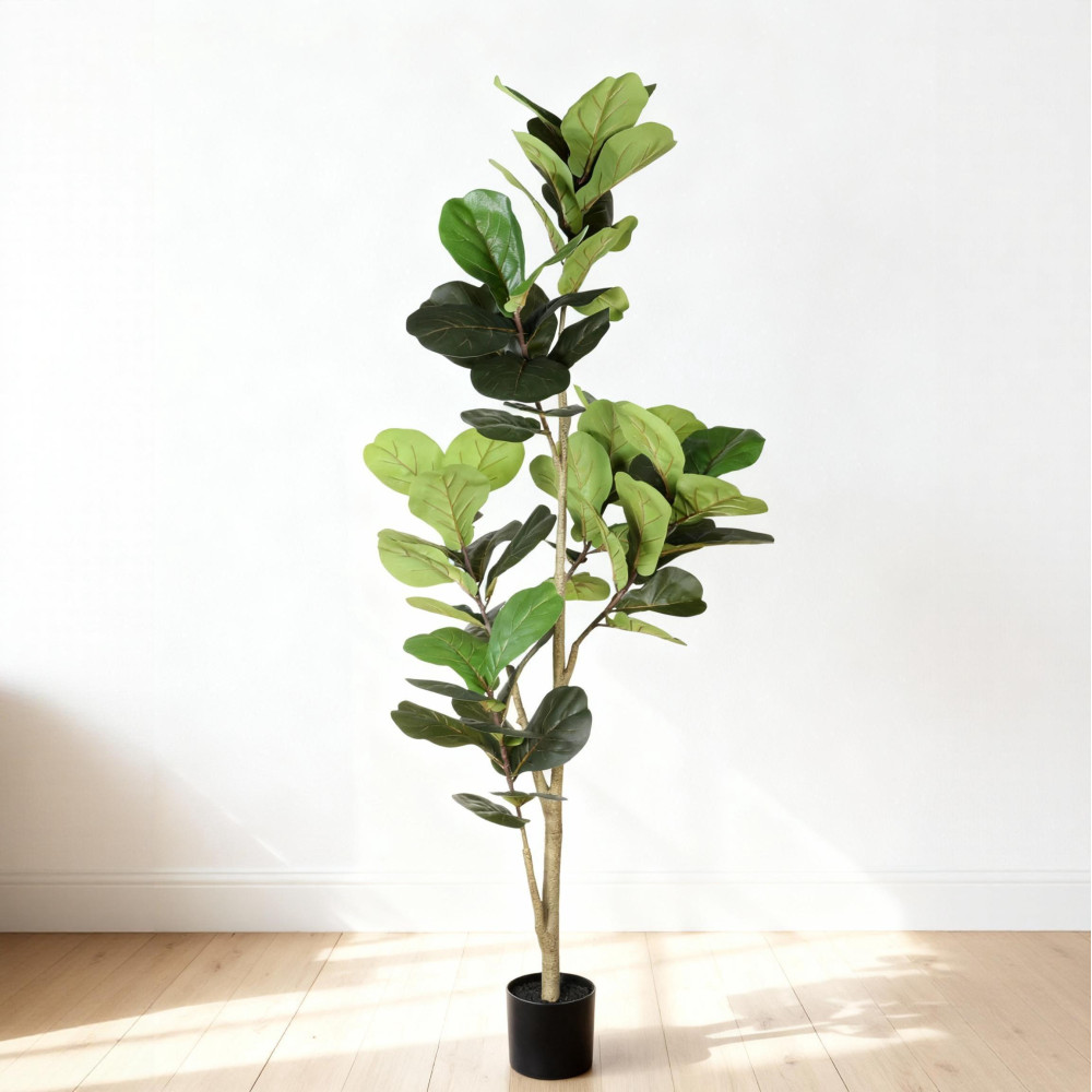 7′ Artificial Fiddle Leaf Fig Tree in Black Plastic Pot
