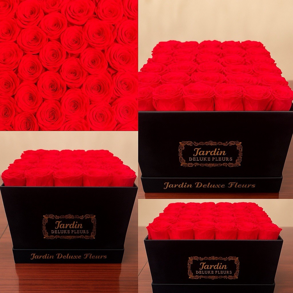 JARDIN DELUXE FLEURS ETERNAL RED ROSES IN BLACK VELVET BOX ROMANTIC LUXURY GIFT