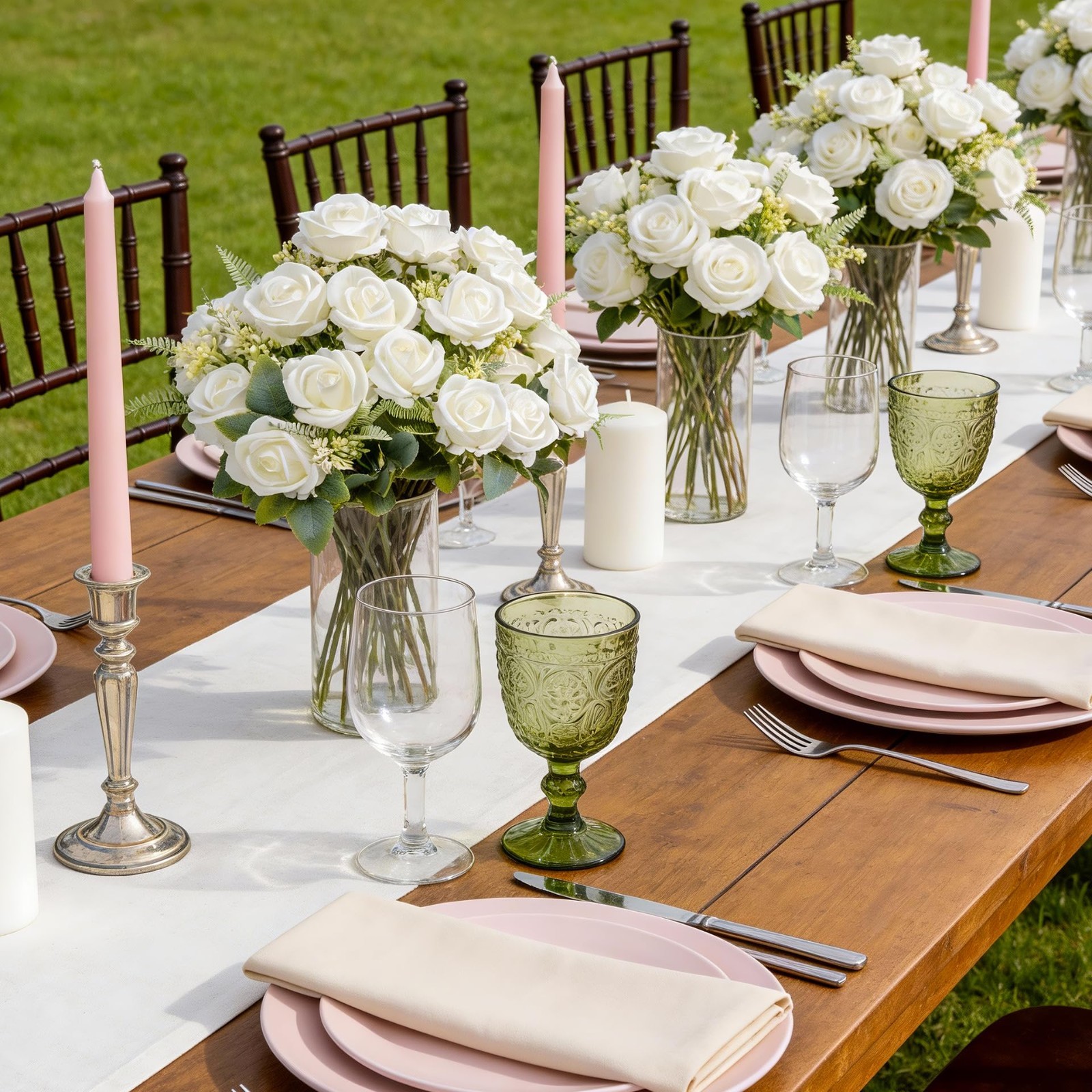 Artificial White Roses – 24 Silk Faux Flowers with Stems for Home Decor, Wedding