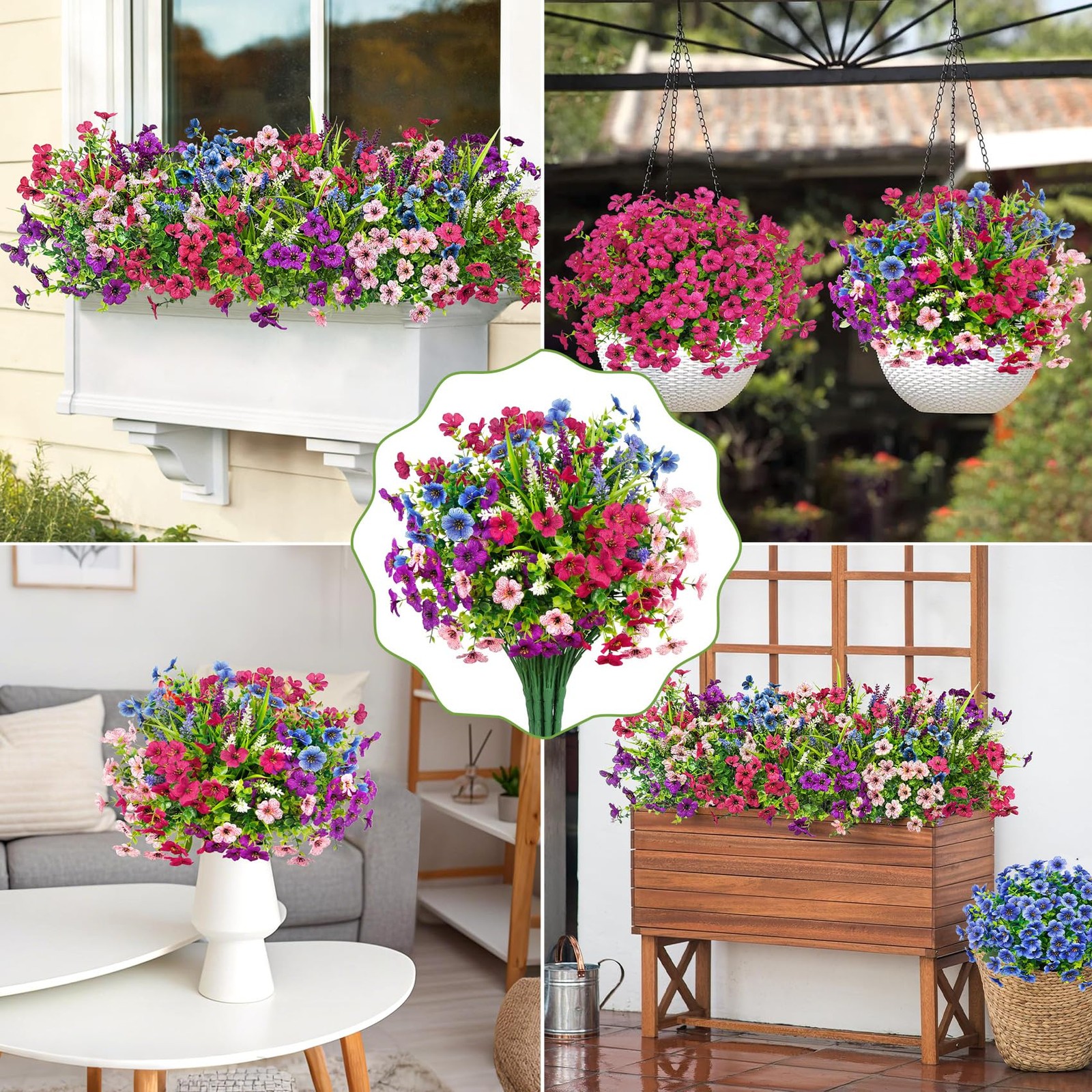20 Bundles Artificial Flowers for Outdoors Decoration Fake Silk Flowers UV Re…