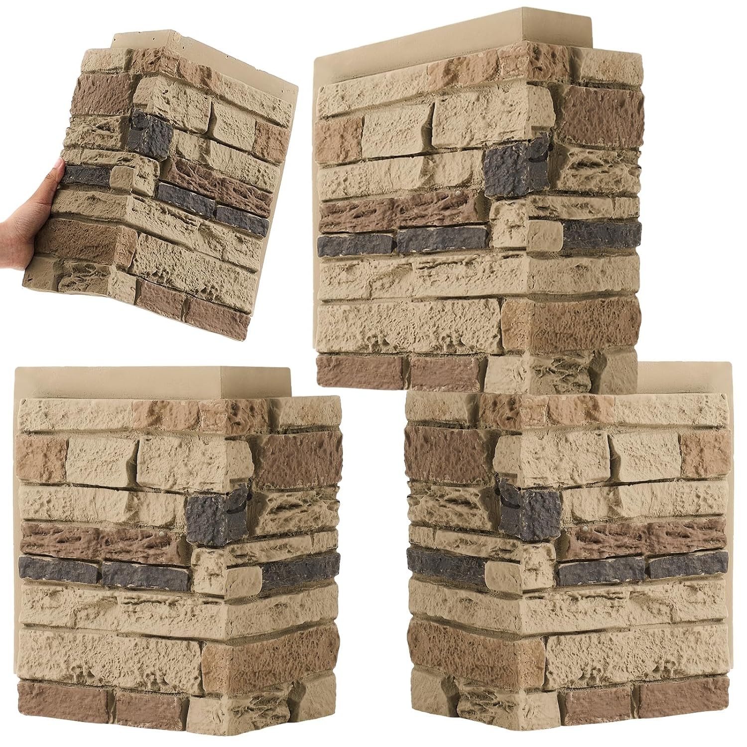 3 Pcs Faux Stone Column Wrap 90 Degree Outside Corner Kit 2.63 sq ft Artificial