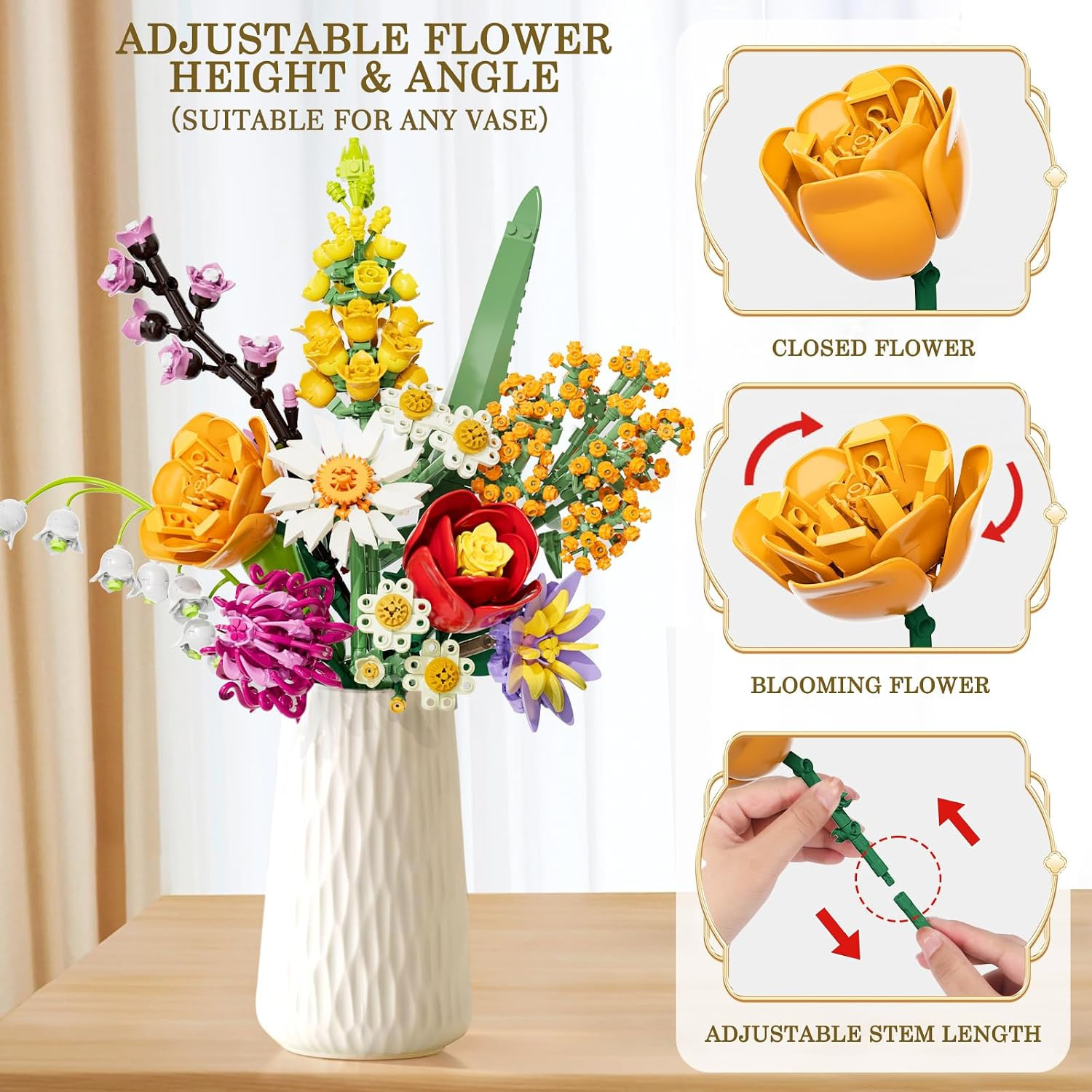 Flowers Bouquet Building Set, 1070PCS Wildflower Botanical Collection