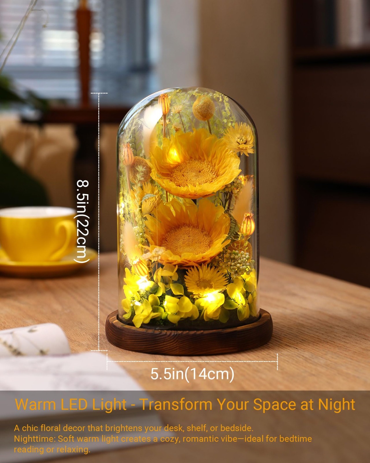Preserved Sunflowers in Glass Dome – Unique Gifts for Women, Moms & Grandmas