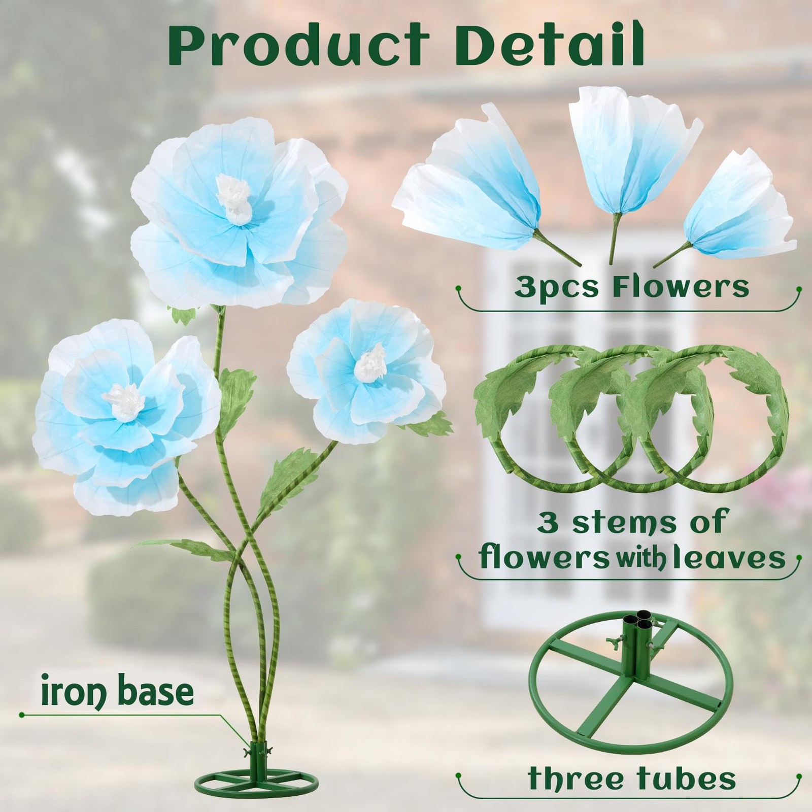 5.6 Ft Giant Flowers with Stand 3Pcs Large Artificial Flower for Wedding Deco…