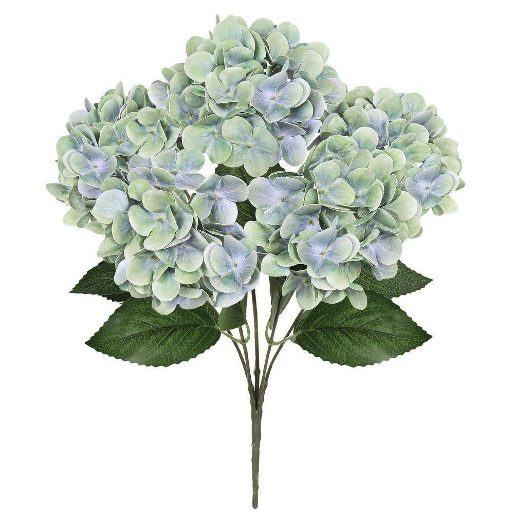 18 In. Mint Blue Natural Touch Artificial Hydrangea Flower Stem Bush Bouquet (Se