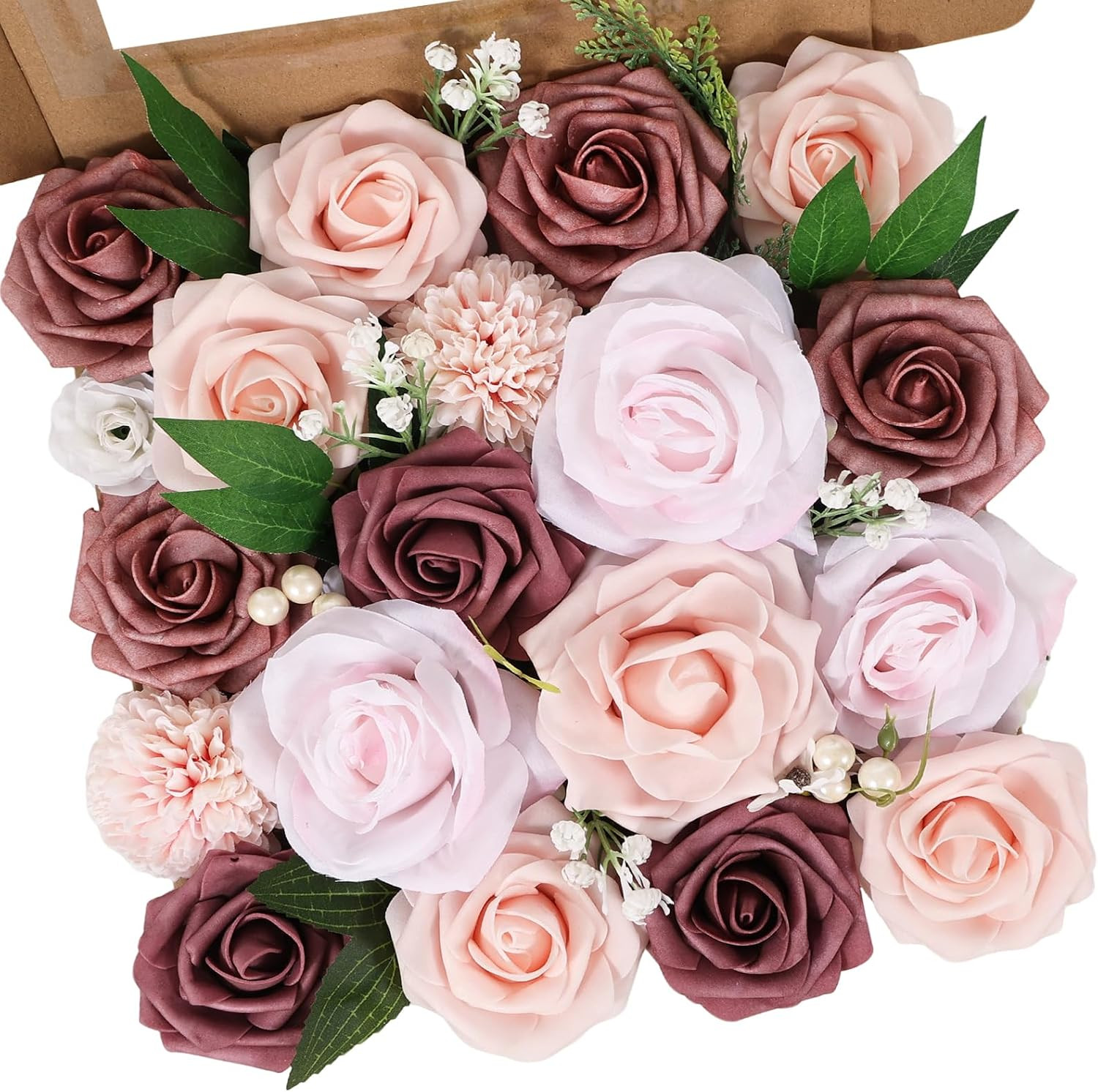 Artificial Flowers Dusty Pink Silk Roses, Fake Flowers for DIY Wedding Bouquets
