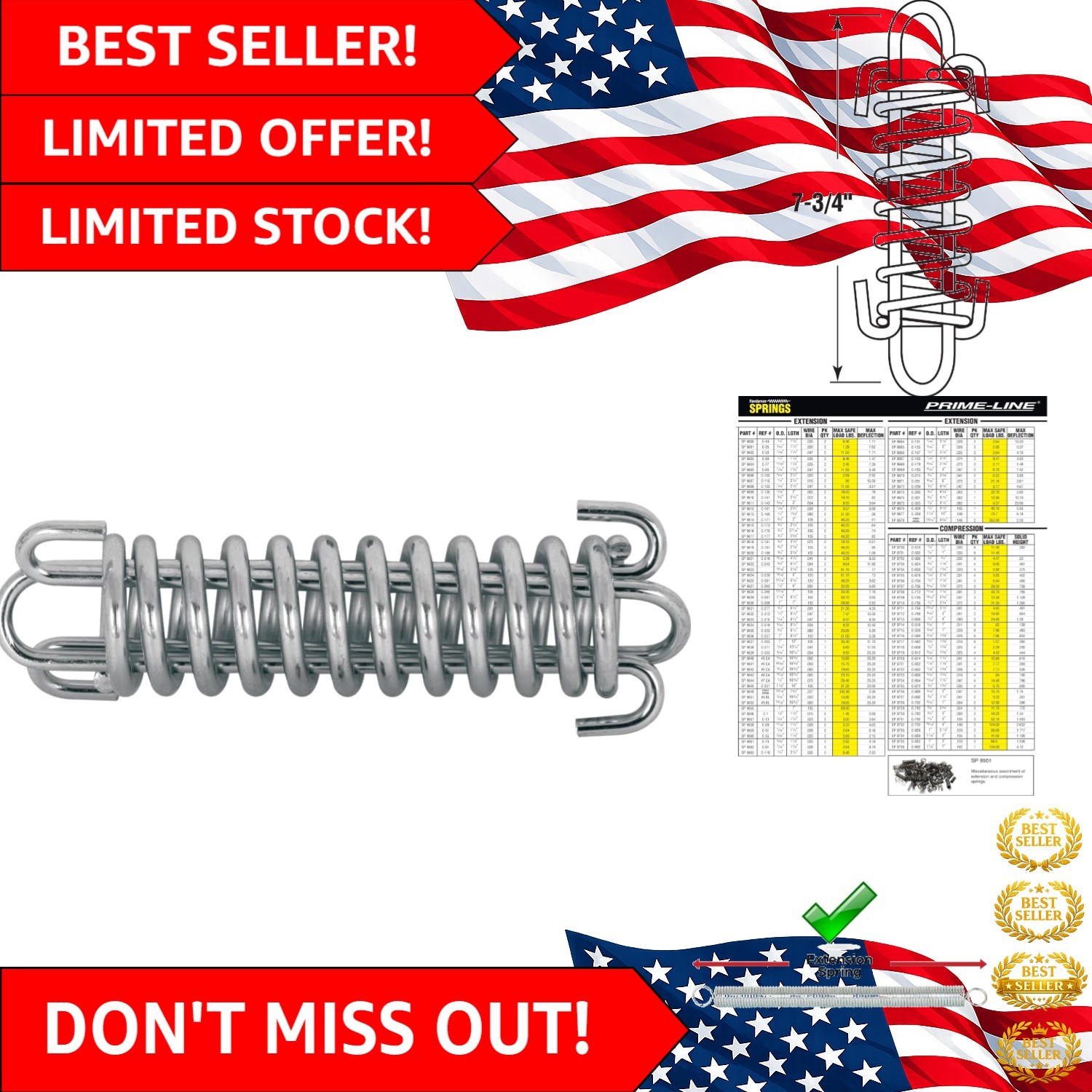 Versatile Nickel-Plated Porch Spring – 1-9/16″ x 7-3/4″ with Strong Spring Steel
