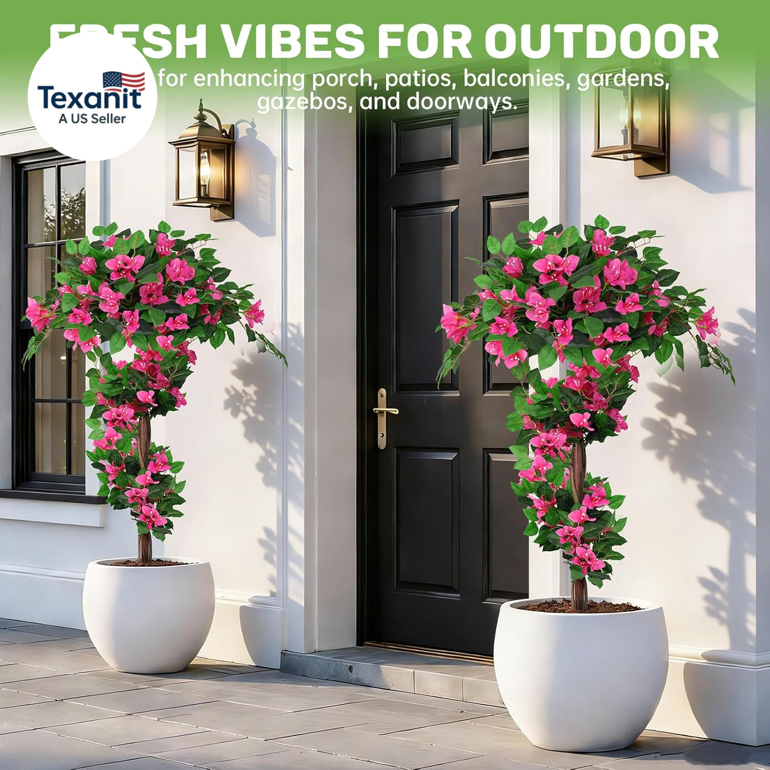 2Pack 4FT Artificial Bougainvillea Topiary Trees for Outdoor, Fake Silk Flowers