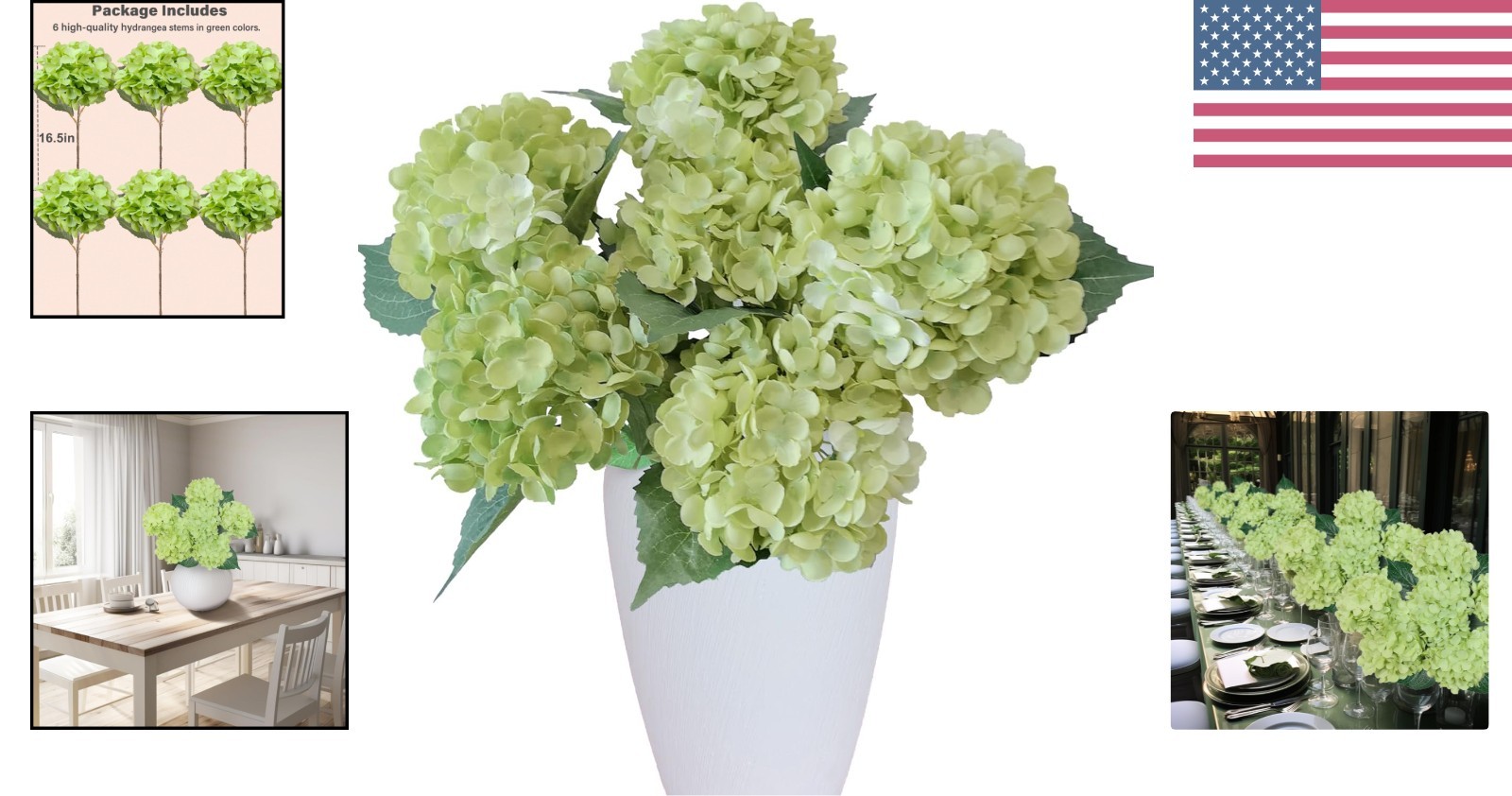 Green Hydrangea Faux Flowers – 6PCS for Beautiful Home Decor & Events