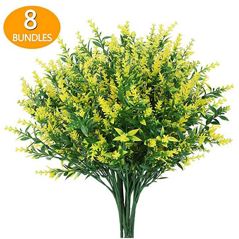 8 Bundles Outdoor Artificial Lavender Fake Flowers UV Resistant Shrubs Plants