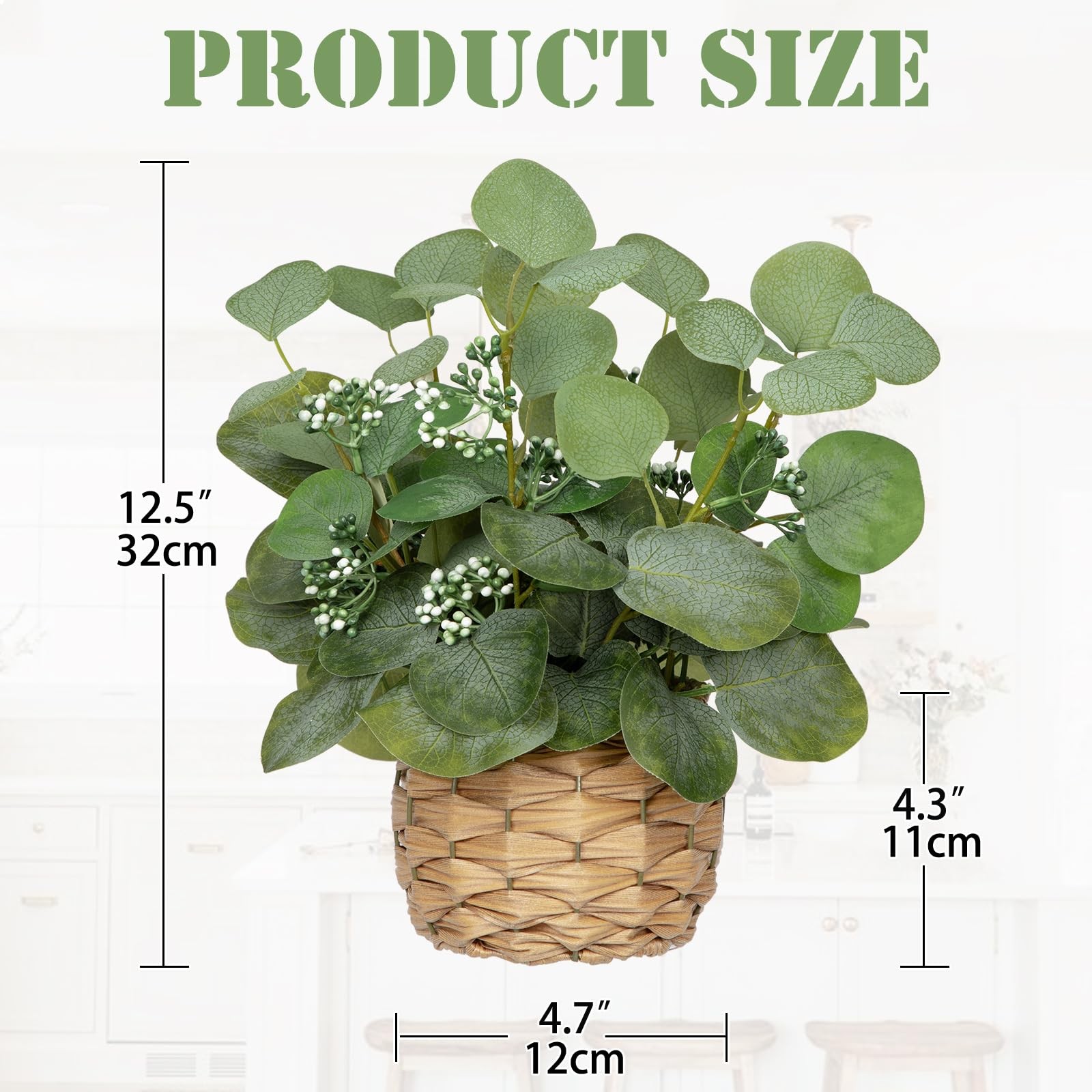 Artificial Eucalyptus Stems in Woven Basket Planter, 12″ Fake Plant Eucalyptu…