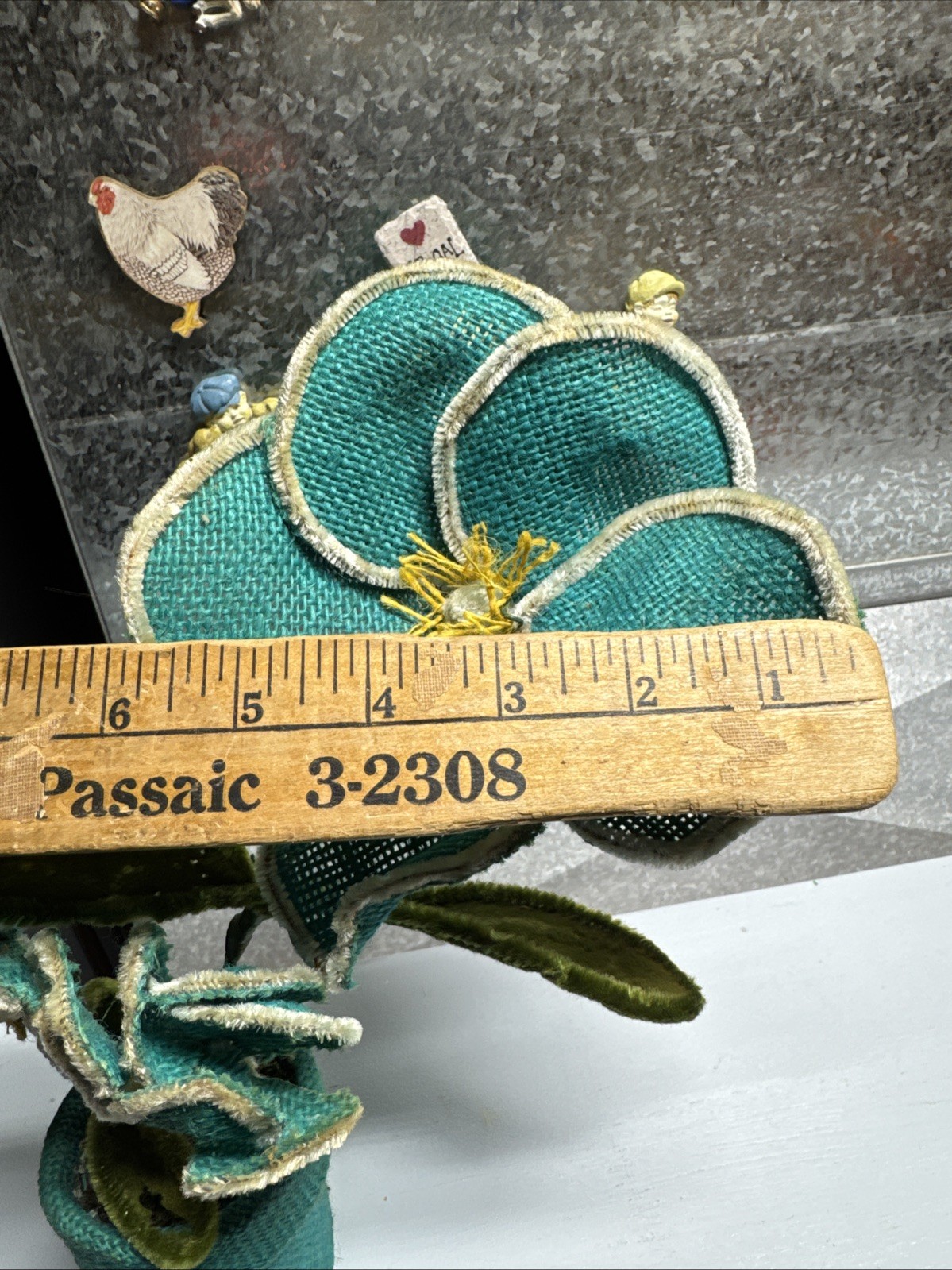 VTG 80s Art Decor Artificial Magnolia Flower W/ Yarn Pot Flex Stem 8” Distressed