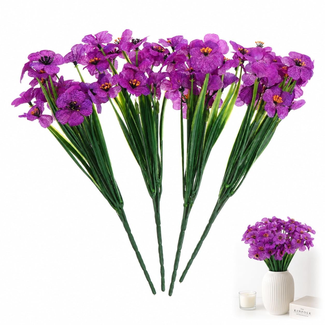Artificial Violet Flowers, 4PCS Fake Purple Violets, Silk African Flower Bran…