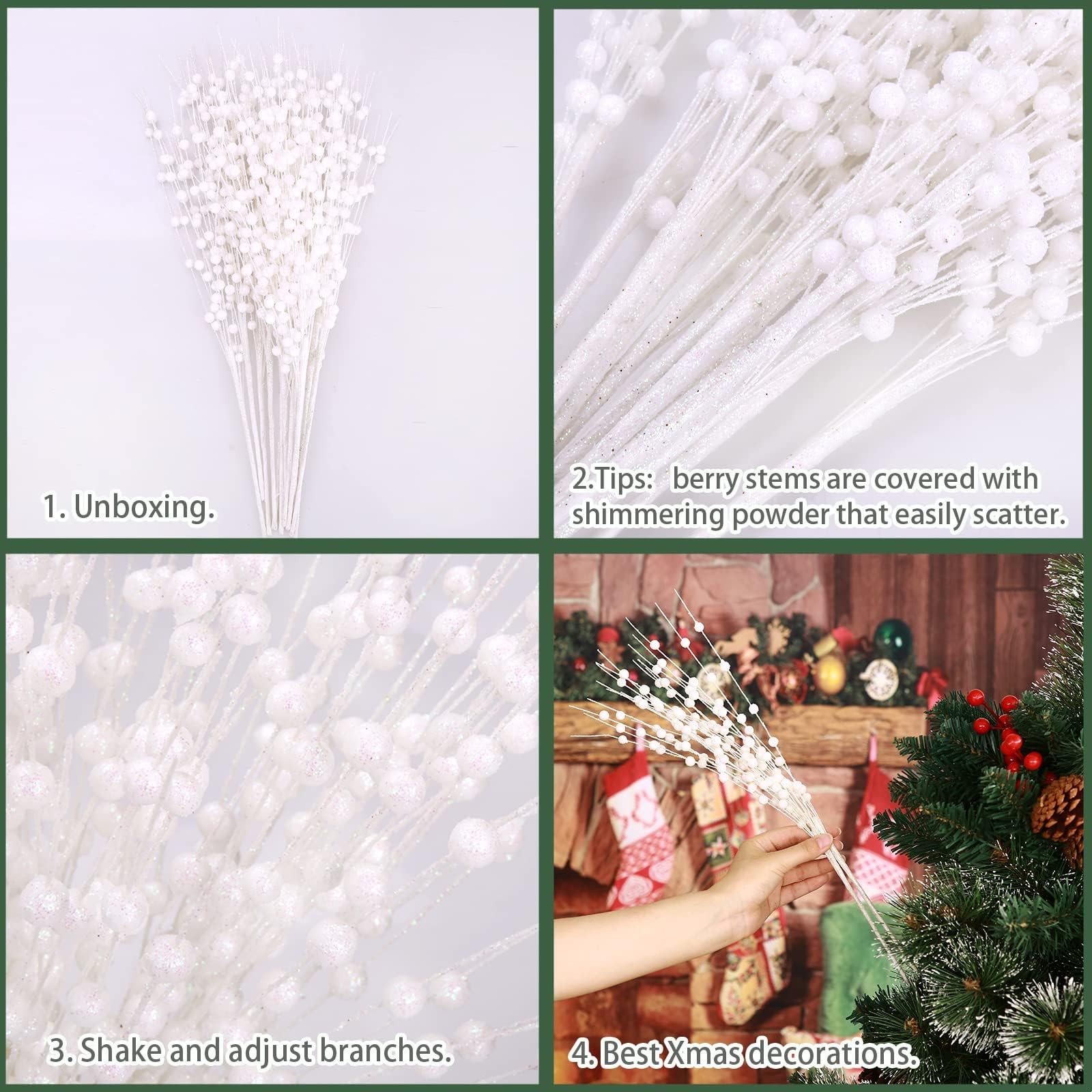12 PCS White Glitter Berry Picks for Christmas Decor and DIY Wreaths (15.8Ã¢â…