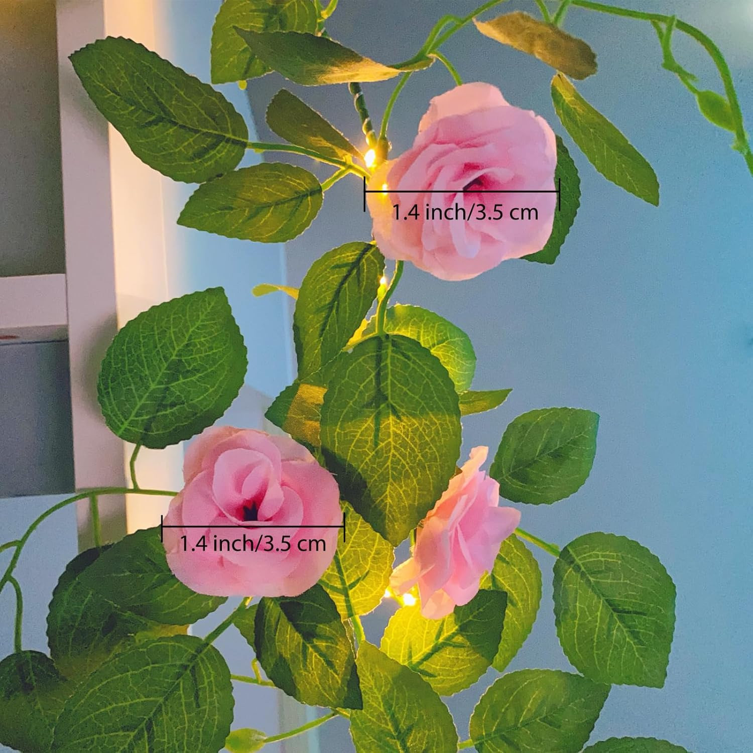 70 LED Artificial Rose Flower Garland with Lights Battery Operated with Timer &