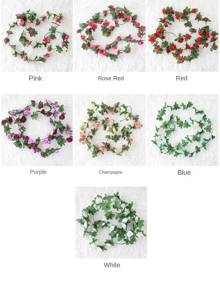 9Pcs/Set 8.2FT Artificial Rose Vine Flowers Wall Plants Hanging Rose Ivy Garland