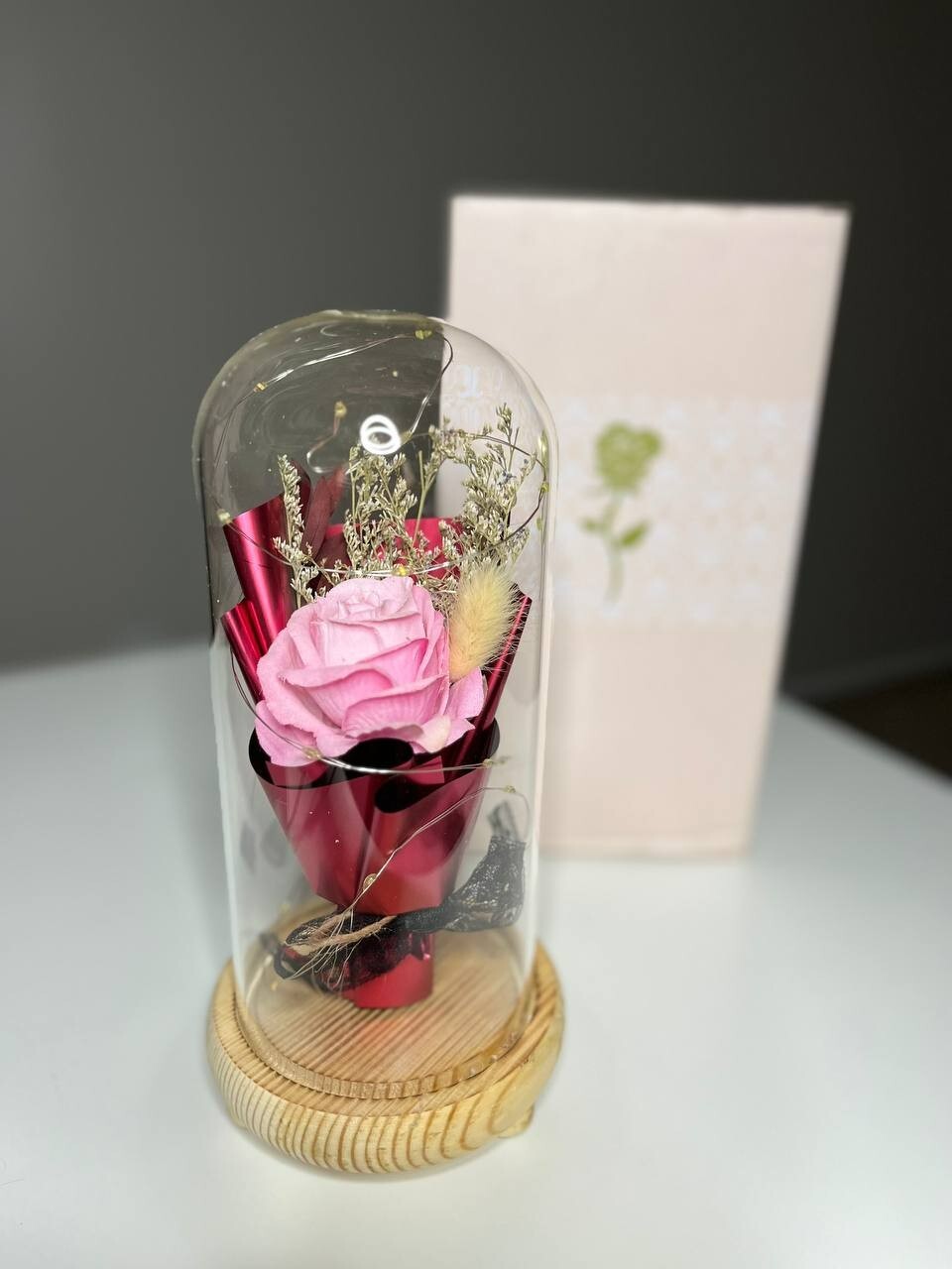 Preserved Eternal Rose In Glass Galaxy Flower Dome LED Light Mothers Day Gifts