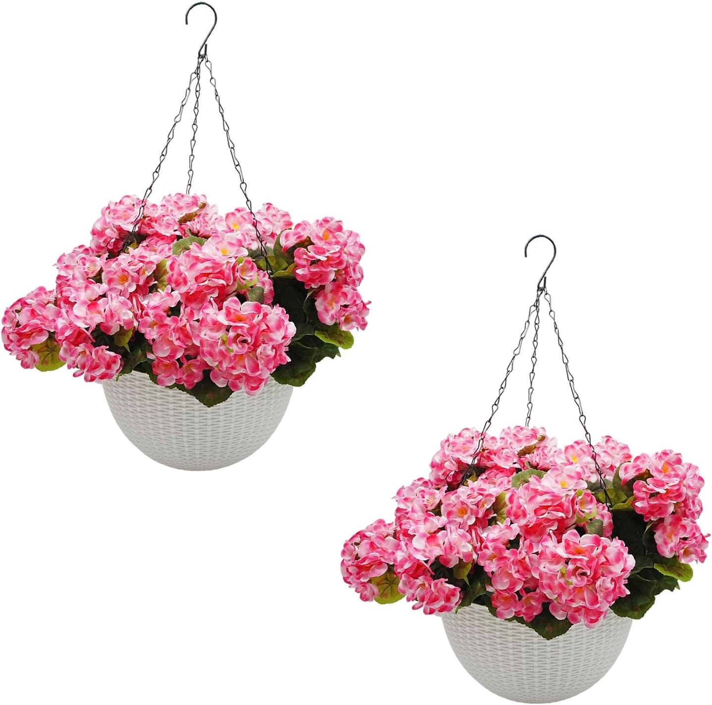 2Pcs Artificial Geranium Hanging Baskets Faux Flowers Indoor Outdoor Display