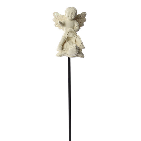 Group of 4 Sweet Resin Angel Boy on Turtle Picks for Fairy Gardens