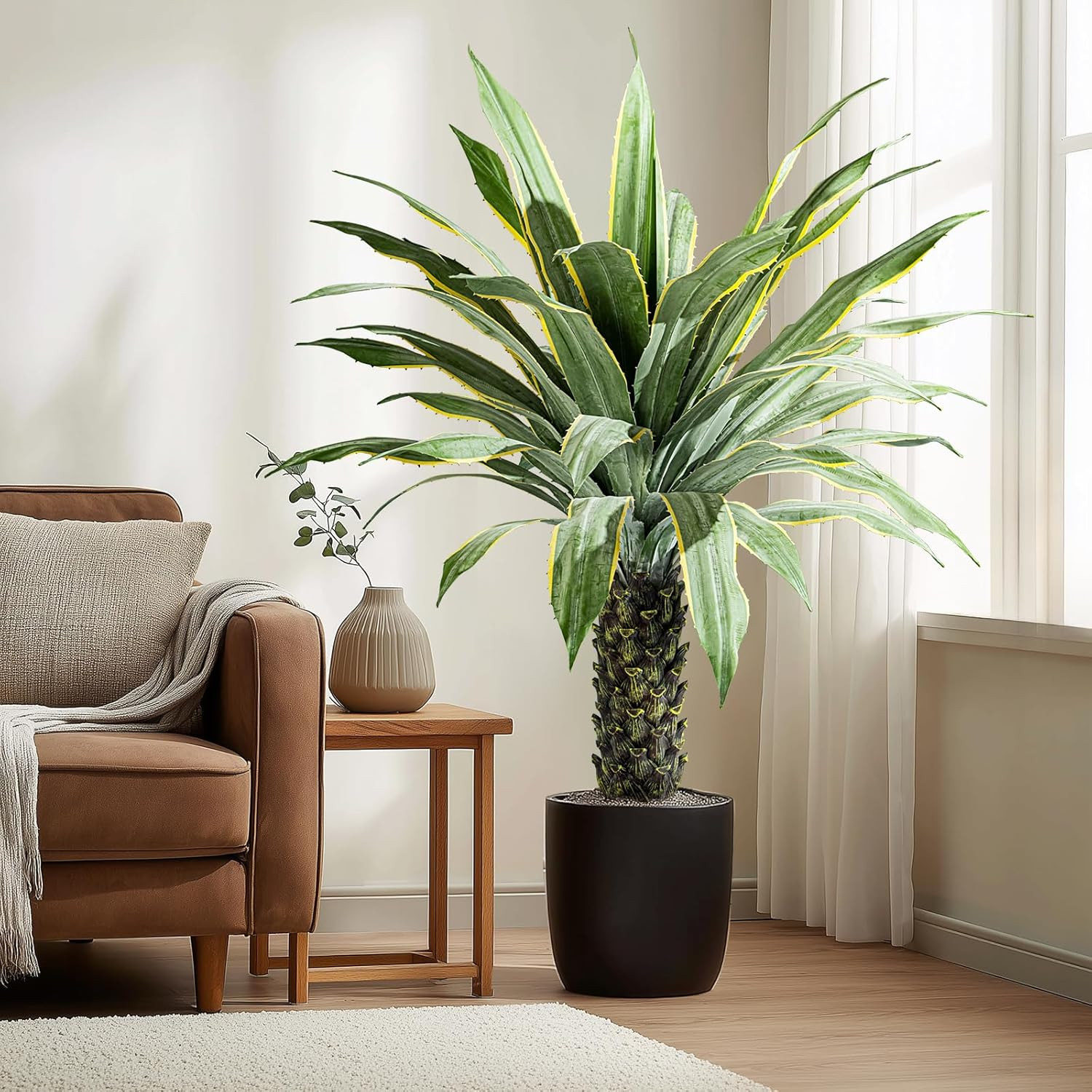 Realistic 61″ Artificial Agave Plant in Pot for Indoor Outdoor Decor – Yellow