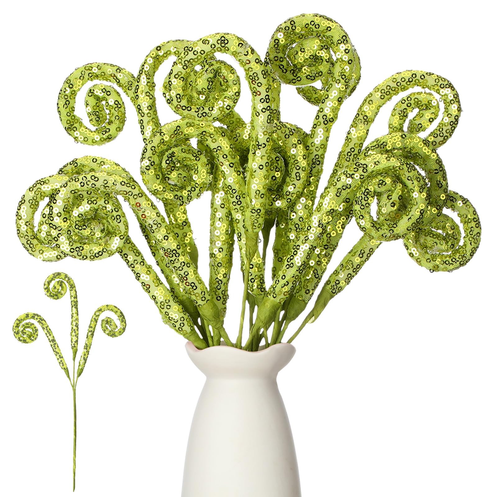 6 Pcs Christmas Glitter Picks Lime Green Sequins Curly 13.8 Inch Christmas Tr…