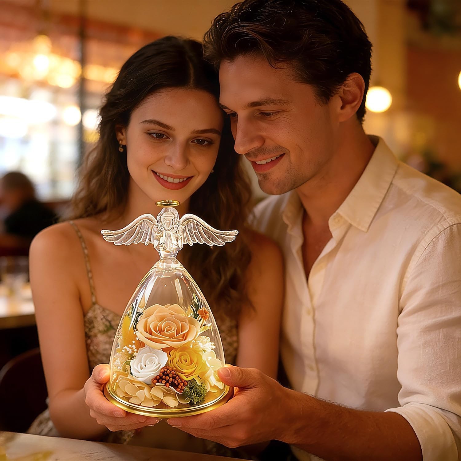 Forever Flowers in Glass Angel Figurine, Preserved Roses Gifts for Her Women …