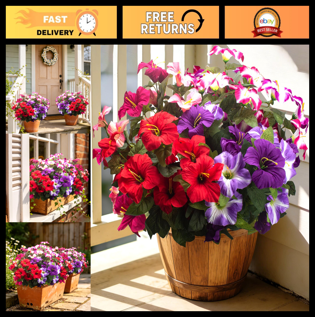 Vibrant UV Resistant Faux Petunias – Silk Flowers for Outdoor Decor, Maintenance