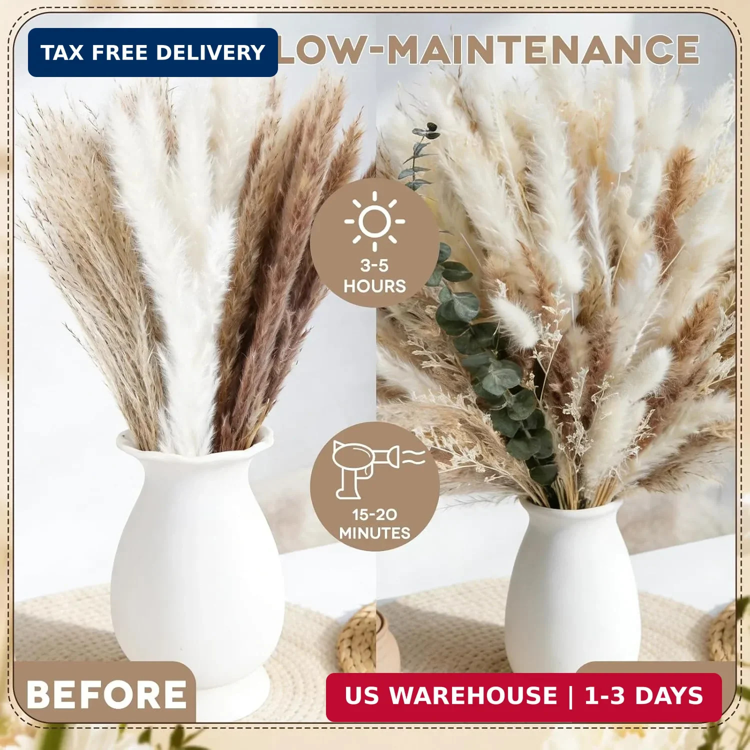 710Pcs Natural Dried Pampas Grass Decor, 9 Types Dried Flowers for Vase, Boho Pa