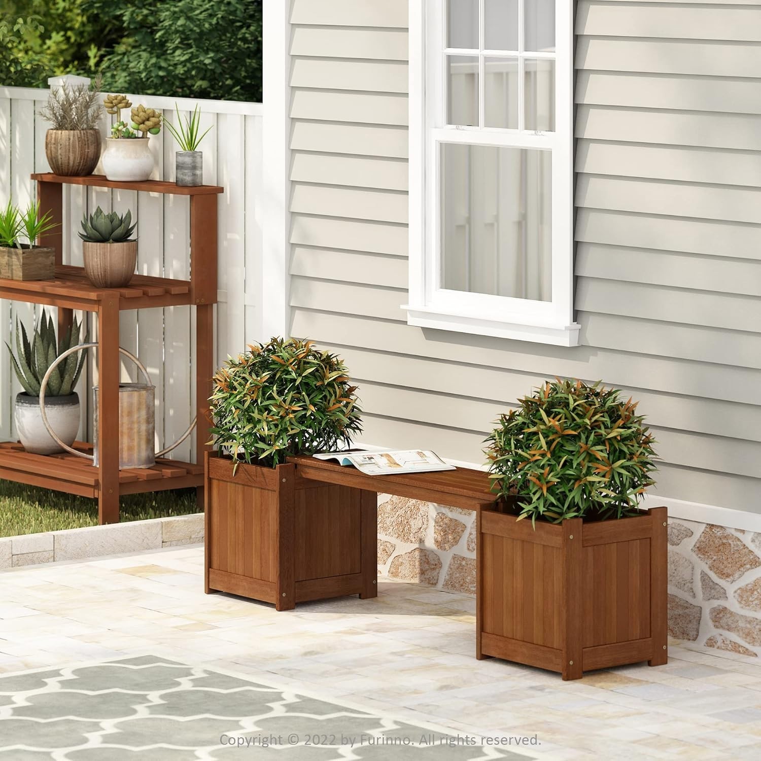 Luxury Tioman Outdoor Flower Box and Bench – Durable Meranti Wood Construction