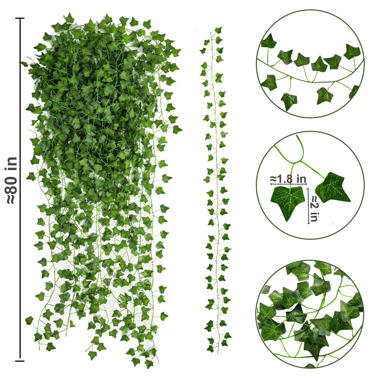 24 Pack 160.8 Ft Artificial Ivy Garland, Fake Vines Leaves Hanging Vine Plant…