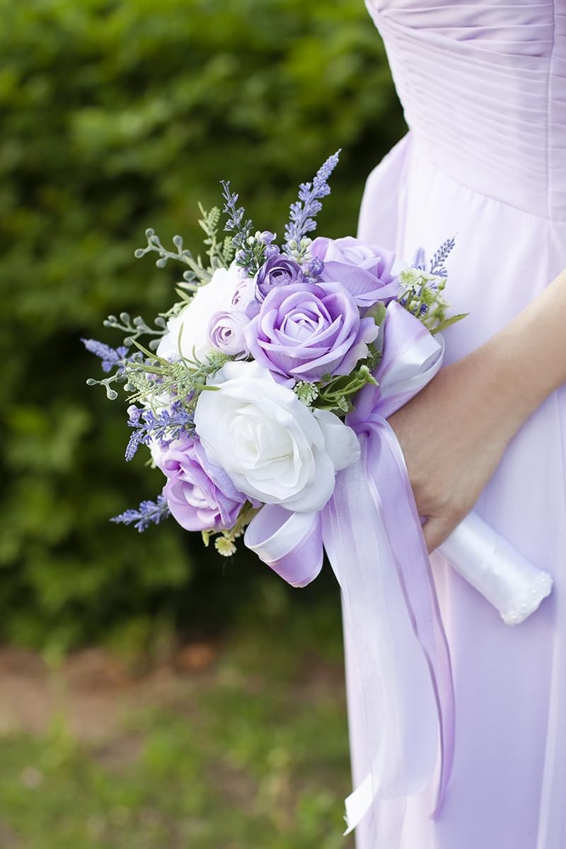 Wedding Bouquets for Bride Bridesmaids, 7 Inch Artificial Rose Flower Bridal …