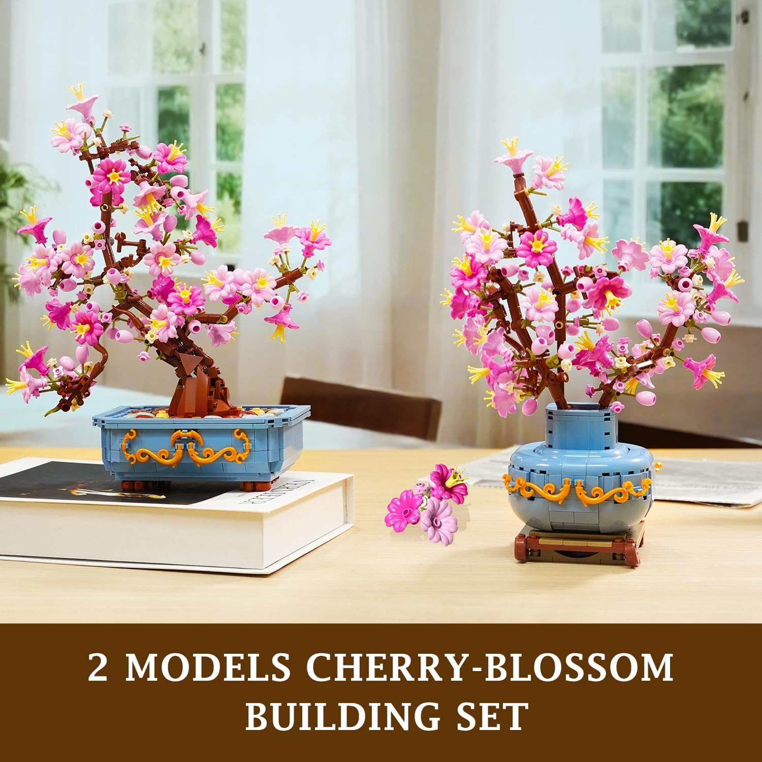 Flowers Cherry-Blossom Bonsai Building Set – 2 in 1 Artificial Bonsai Tree Plant