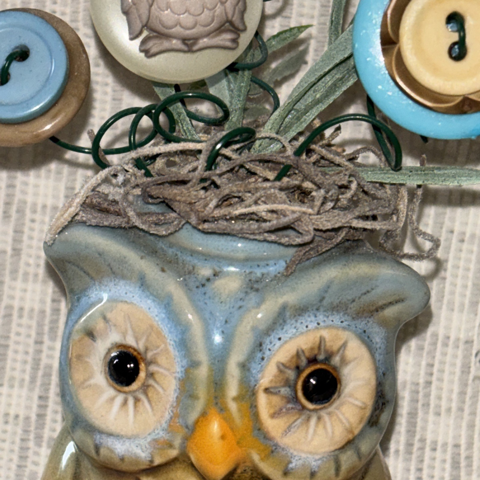 Handmade Button Bouquet Mini Ceramic Owl Vase Home Decor